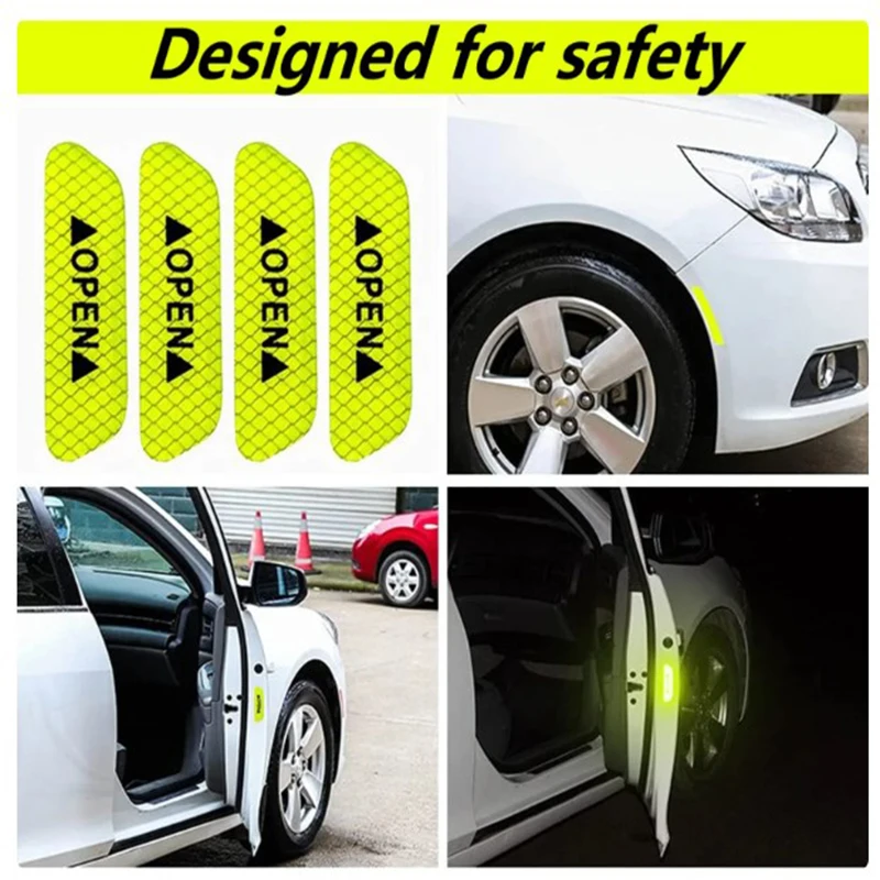 Night Reflective Car Door Sticker Safety Opening Warning Reflector Tape Decal Auto Car Accessories Exterior Interior Reflector