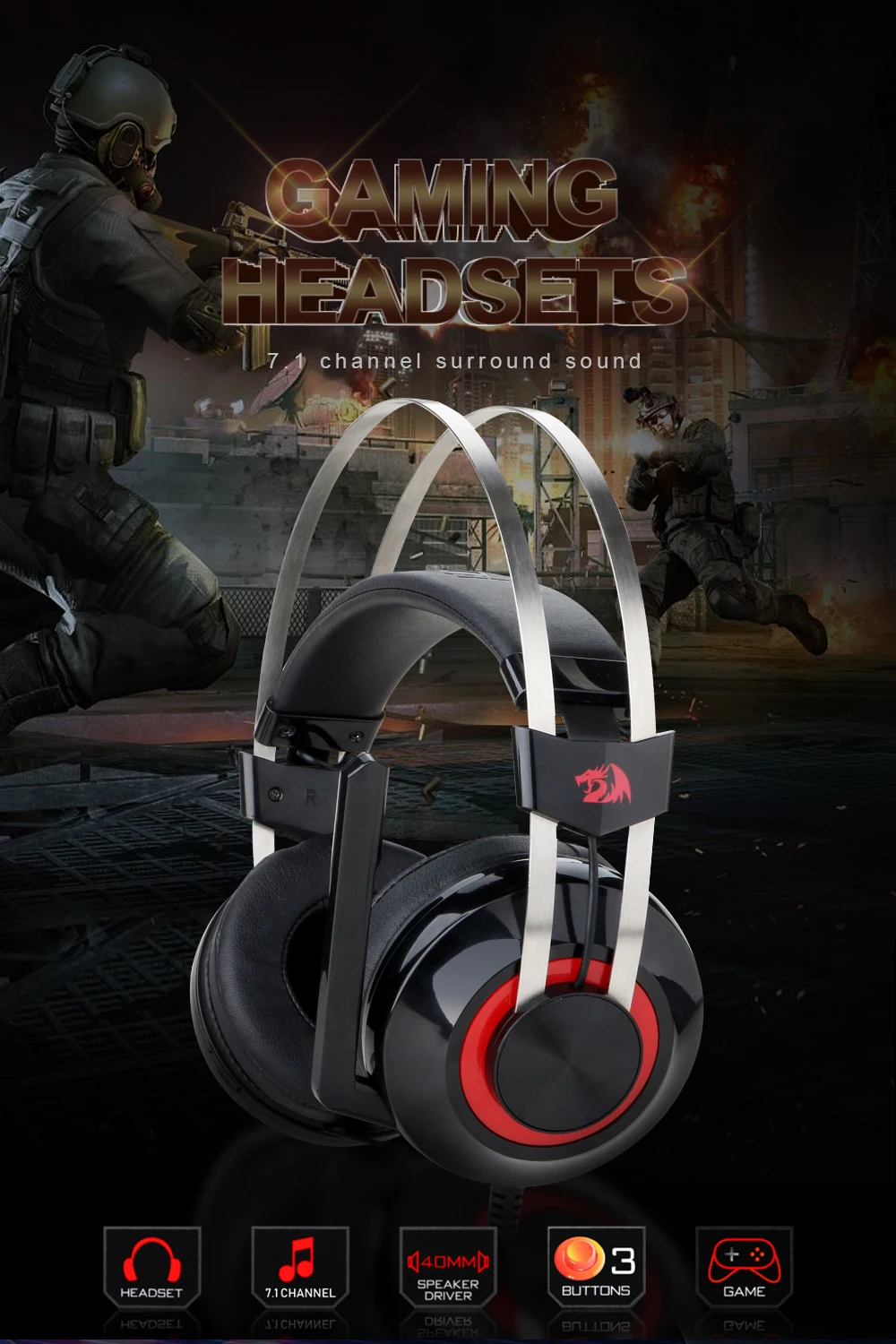 H601-1 gaming wired headset – 7.1 usb surround sound with microphone, compatible with computer, pc, and laptop”