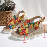 Rainbow Graffiti Wedge Heels Sandals for Women Summer 2025 Peep Toe Platform Sandals Woman Buckle Strap Thick Bottom Beach Shoes - Image 6