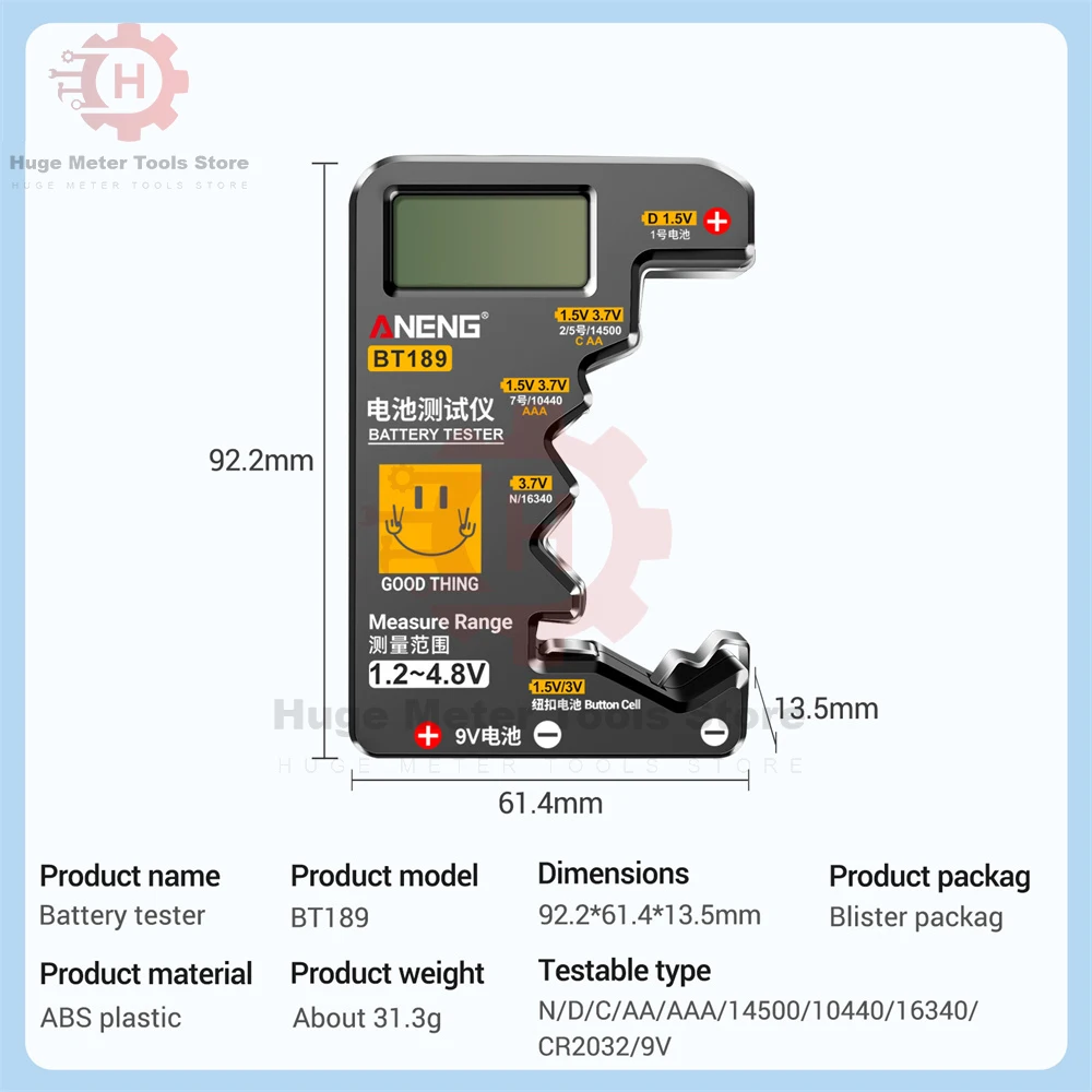 Battery Tester Lithium Battery Tester BT189 Button Cell Battery Tester 9V N DC AA AAA Universal LCD Display Power Bank Detector For Electrician Tool