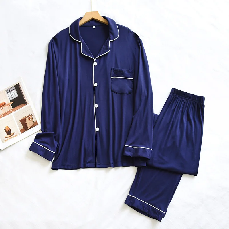 

Spring and Autumn New Men's Pajamas Set Modal Long Sleeve Pants Two Piece Loose Breathable Large Size Home Set Sleepwear For Men