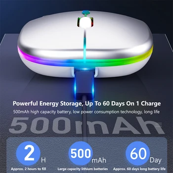 Rechargeable Bluetooth Wireless Mouse with 2.4GHz USB RGB 1600DPI Mouse for Computer Laptop Tablet PC Macbook Gaming Mouse Gamer 2