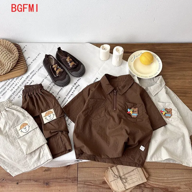 Baby Boys Casual Clothes Sets Summer Children Cotton Cartoon Windmill Polo Shirts + Shorts 2pcs Suit for Kids Kids Outfits 1-5Y