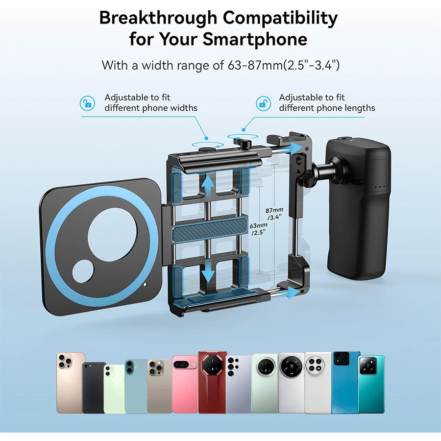 Universal Aluminum Phone Cage Rig with Rechargeable Handle Bluetooth Shutter Stabilizer for iPhone Android Video Shooting