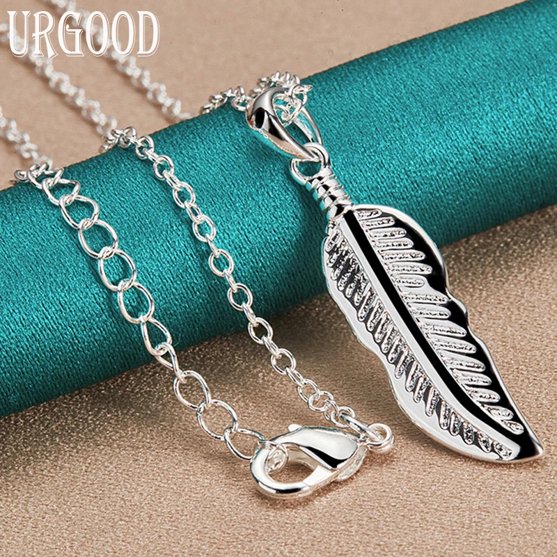 

925 Sterling Silver Long Leaf Pendant Necklace 16-30 Inch Chain For Women Party Engagement Wedding Fashion Jewelry