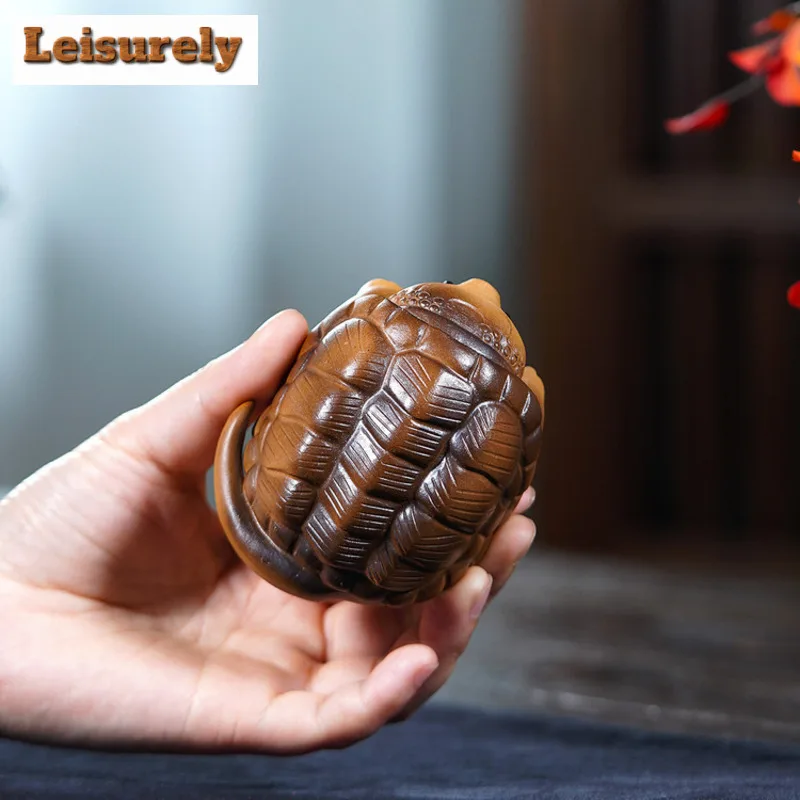 Yixing Zisha Fortune Turtle Tea Pet Luxury Tea Spirit Tea Figurine Play Toys Tea Statue Ornaments Can Be Raised Drinkware Gift