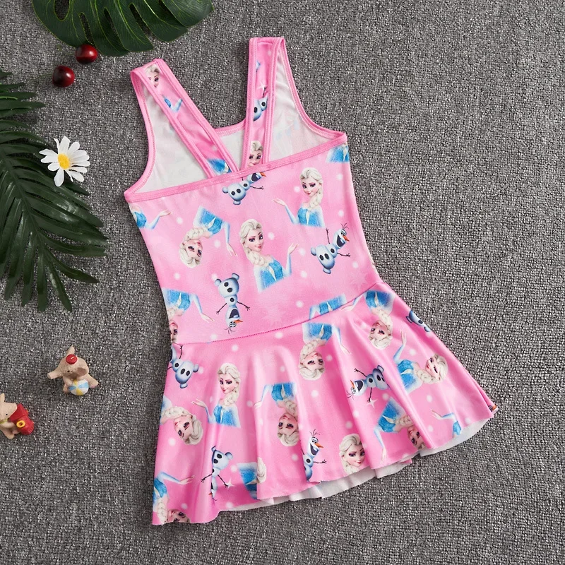 Baby Girls Swimsuit One Piece Bodysuit With Hat Children Swimwear Cartoon Elsa Olaf Kid Skirt Lovely Bikini Bath Suit Beach Wear children swimwear