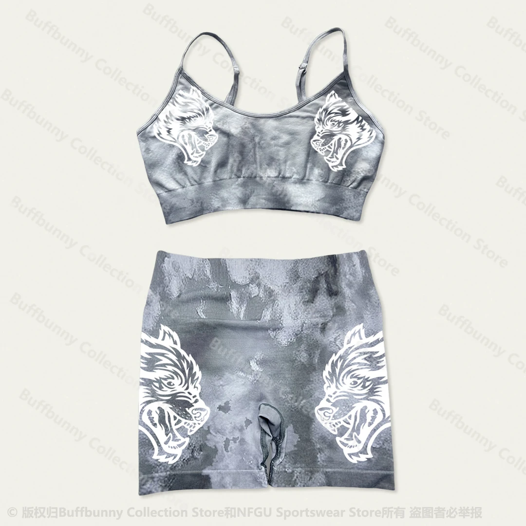 Women Seamless Sport Shorts Gym Bra Set For Women Wolf Head Tight Crossfit Sport Suits sports set gym workout set sportswear set fitness set sports bra set sports set shorts