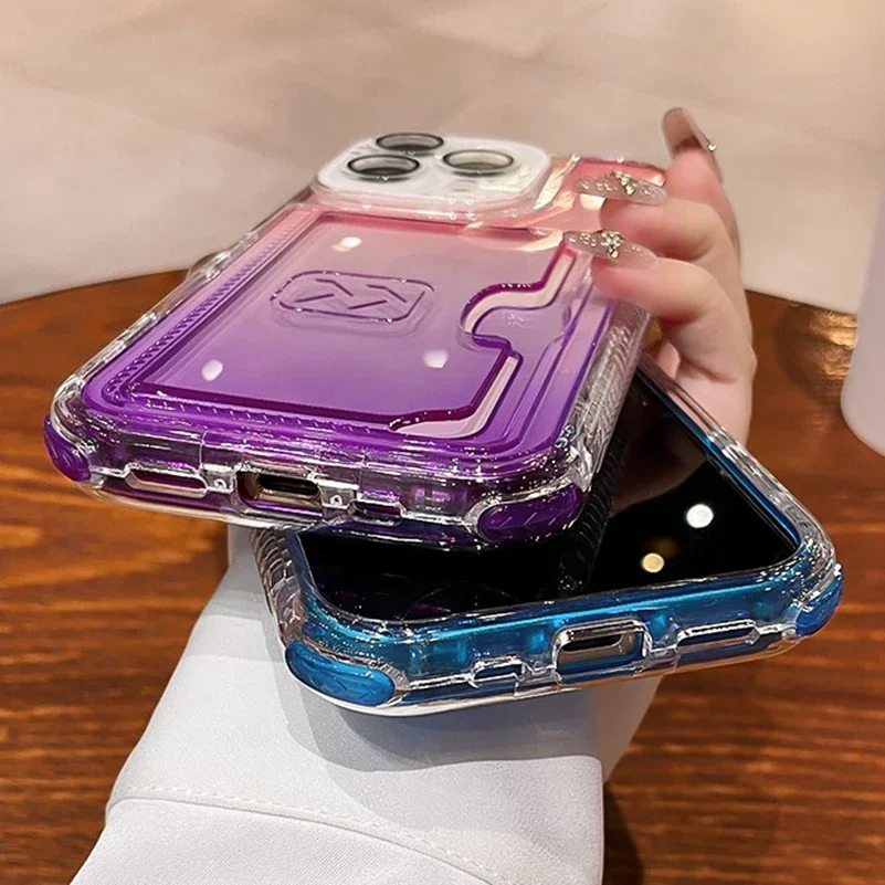 Luxury Gradient Color Clear Wallet Card Slot Shockproof Phone Case