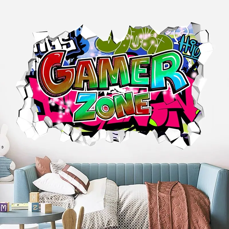Milaosk Autocollant Muraux Gamer 3D,Stickers Muraux Game Breaking,Sticker Muraux De Gamer, Stickers Muraux E-Sport,Gamer Poster Murale Pour Decoration Gaming Chambre,Garçon Chambre Ado