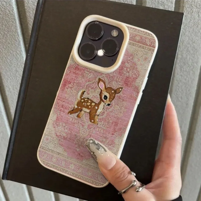 Luxurious Brown Deer Textured Lychee Pattern Soft Phone Case