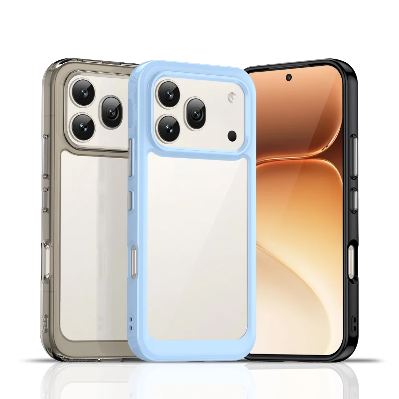 Transparent Hard PC Phone Case with Candy Color Frame & TPU Silicone Shockproof Bumper
