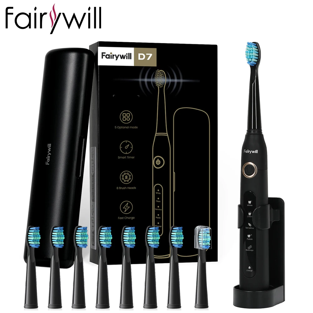 Fairywill FW507 Electric Sonic Toothbrush USB Charger Tooth 8Brush Replacement Waterproof Electronic Toothbrush with Travel Case Fairywill FW507 Electric Sonic Toothbrush USB Charger Tooth 8Brush Replacement Waterproof Electronic Toothbrush with Travel Case