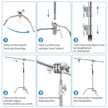 Photography C-Stand Heavy Duty Light Tripod with Hold Arm and Grip Head Adjustable Magical Leg for Studio Softbox Monolight 5