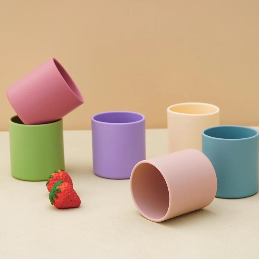 1PCS Baby Silicone Sports Cup Pure Color Baby Tableware Portable Baby Water Bottles Flip Lid Cup For Kids Leakproof Sippy Cup 5