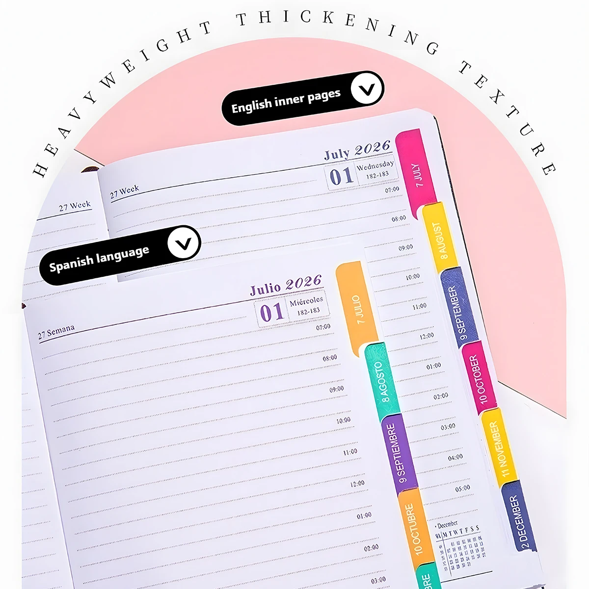 2026 Jan-Dec Planner Spanish/English Notebook A5 PU Leather Cover School Agenda