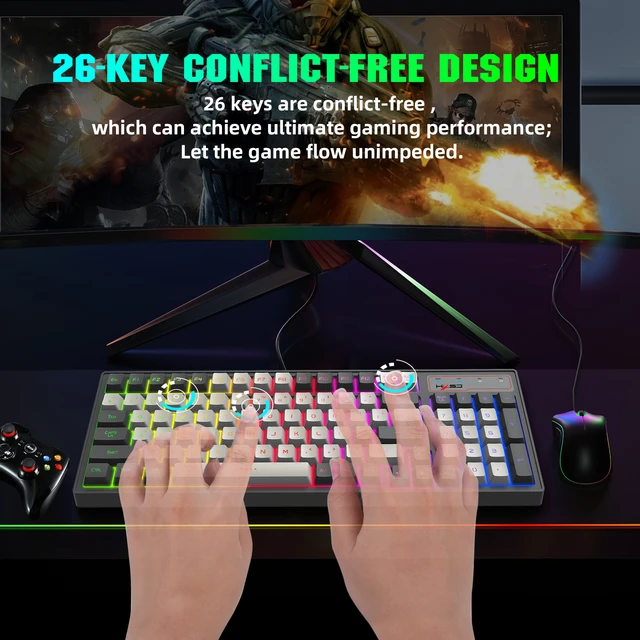 Kit de Teclado e Mouse com Fio RGB, Combos de Mouse Retroiluminado,  Compatível com PUBG, Casa, Jogo, Escritório, 61 Chaves