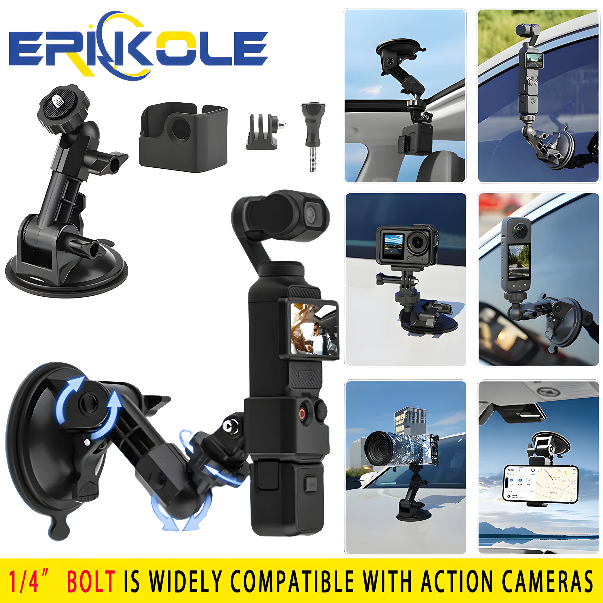 

Camera Car Bracket For DJI Osmo Pocket 3 Accessories - Car Suction Cup Stable Mount Holder for Pocket Action Insta-360 Series