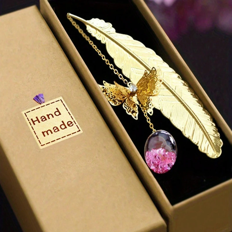 Classic Chinese Metal Bookmark Gift Box Avec Plumes Et Papillons Mode Papeterie Souvenir Pour Enseignants Et Amis Camarade