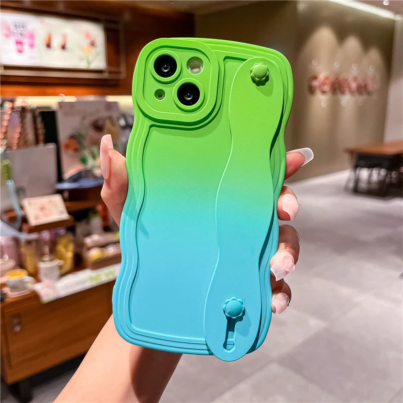 Gradient Liquid Silicone Phone Case With Wrist Strap For Samsung_voghion.com