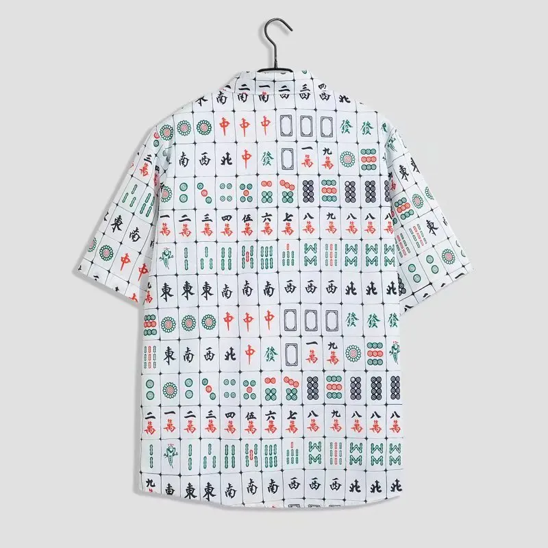 2024 New Hawaii Short Sleeved Shirt Thin Two Piece Set Korean Casual Men's And Women's Mahjong Print Design Button Beach Shorts