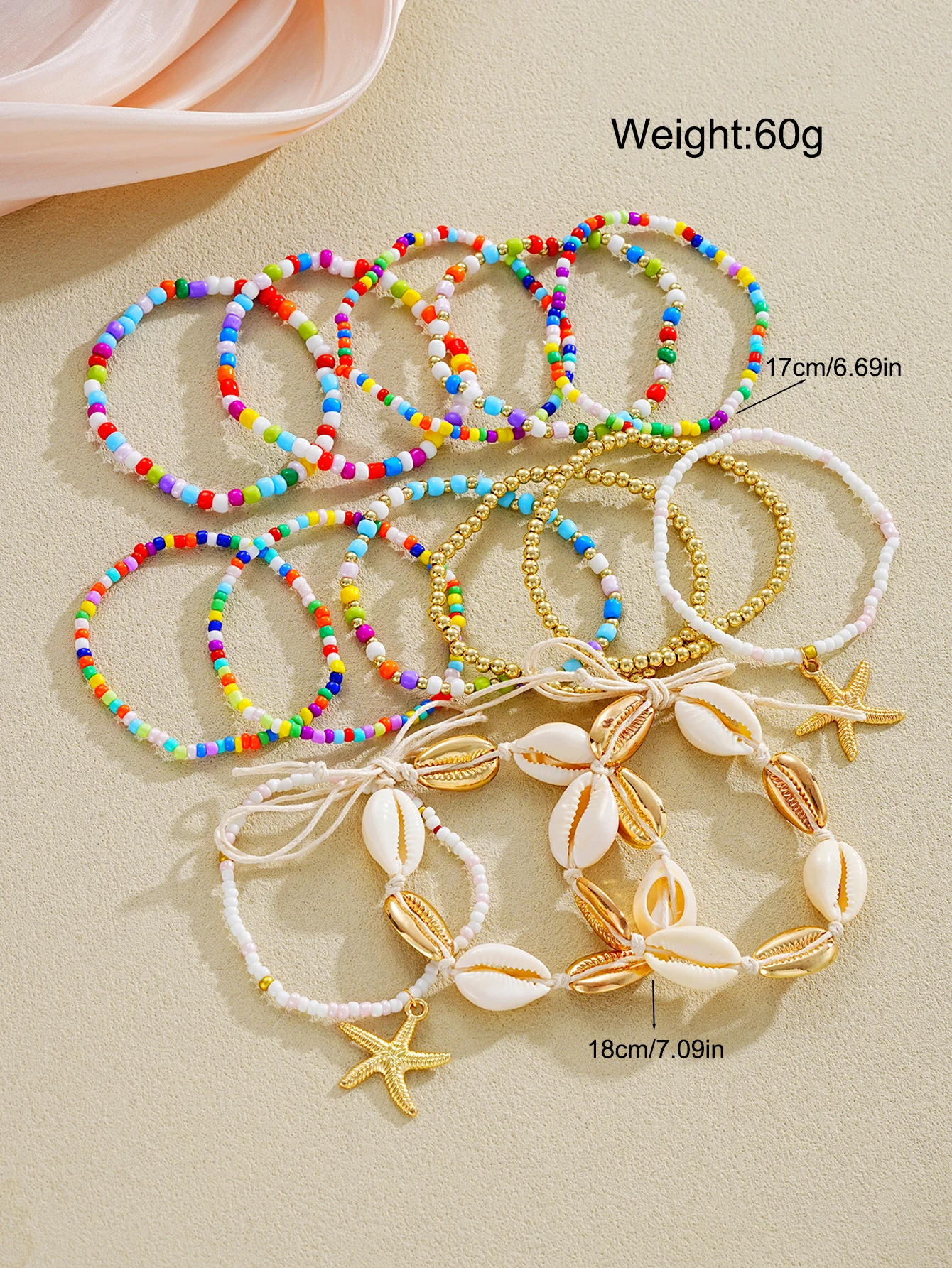 14pcs Set Bohemian Beaded Anklets for Women Summer Beach Starfish Shells Charm Ankle Chain Casual Vacation Parties Jewelry Gifts