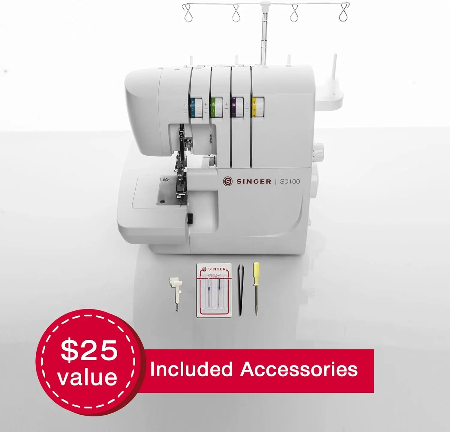 Singer S0100 Metal Frame Serger With Accessory Kit | Overlock Machine With 6 Built-In Stitches, 2-3-4 Thread Capability, 2