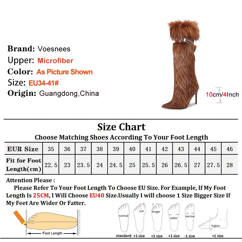 Fashion Fluffy Fur Knee Length Boots Elegant Female Party Shoes 6CM 10CM Stiletto Heels Winter Women Shoes Pointy Toe Long Boots