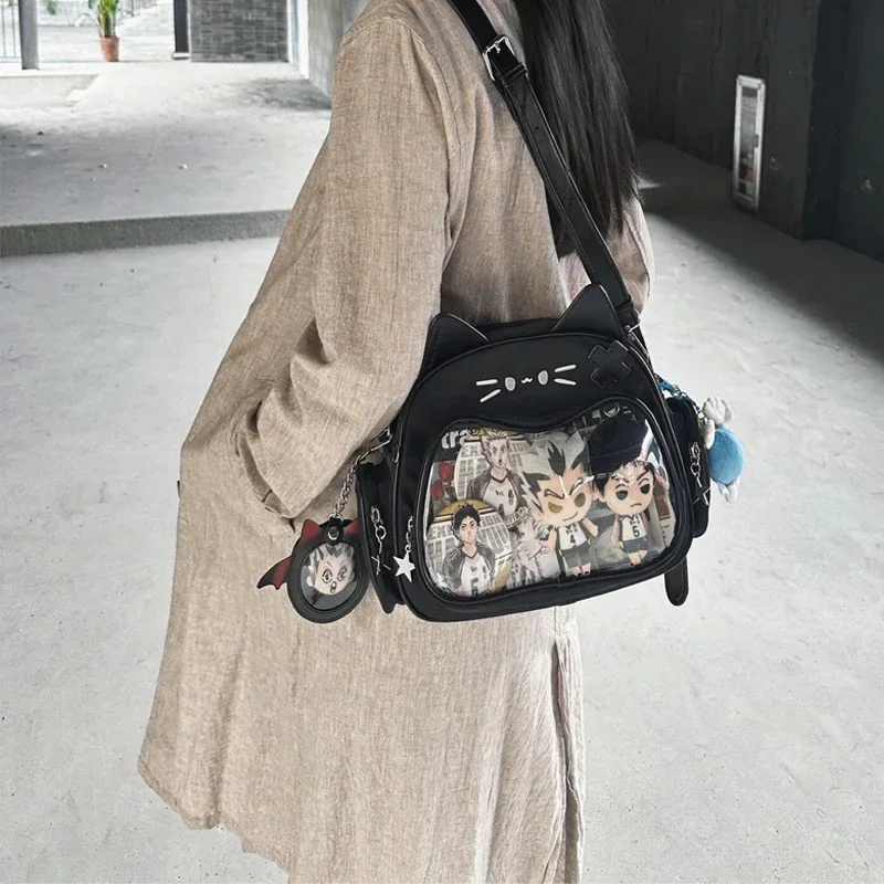 Backpacks for Women Y2K Korean Japan Kawaii Cat Ita Bag PU Girls Shoulder Crossbody Bags
