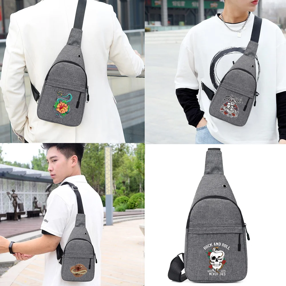 

Men Chest Bag with USB Charging Port Youth Travel Satchels Organizer Fanny Pack Cobra Print Backpack New Crossbody Shoulder Bags