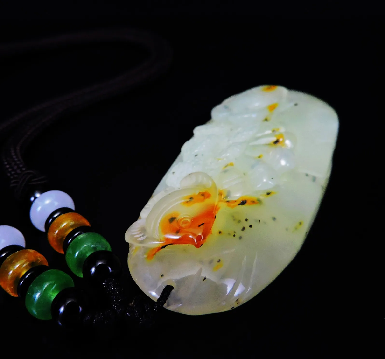 Jade Jewelry Natural Jade Pendant Necklace Hand-Carved angelfish&coral&seashell Jadeite Necklace Pendant Gift No Treatment 629i