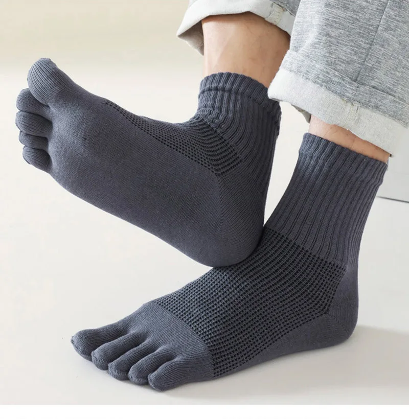 5 Pairs Solid Cotton 5 Finger Socks for Men Small Plaid Warm Sock Elastic Anti Friction Casual Harajuku Toe Sock Male Crew Meias