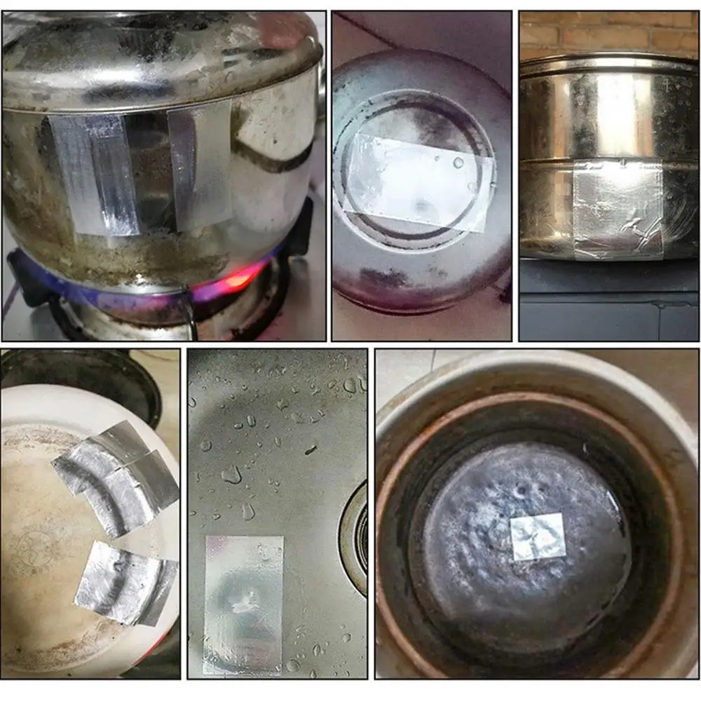 Description Picture 3 of itemPot Metal Aluminum Foil Sticker 10pcs Pot Crack Repair Patches Waterproof Aluminum Foil Labels Cookware Maintenance Stickers For