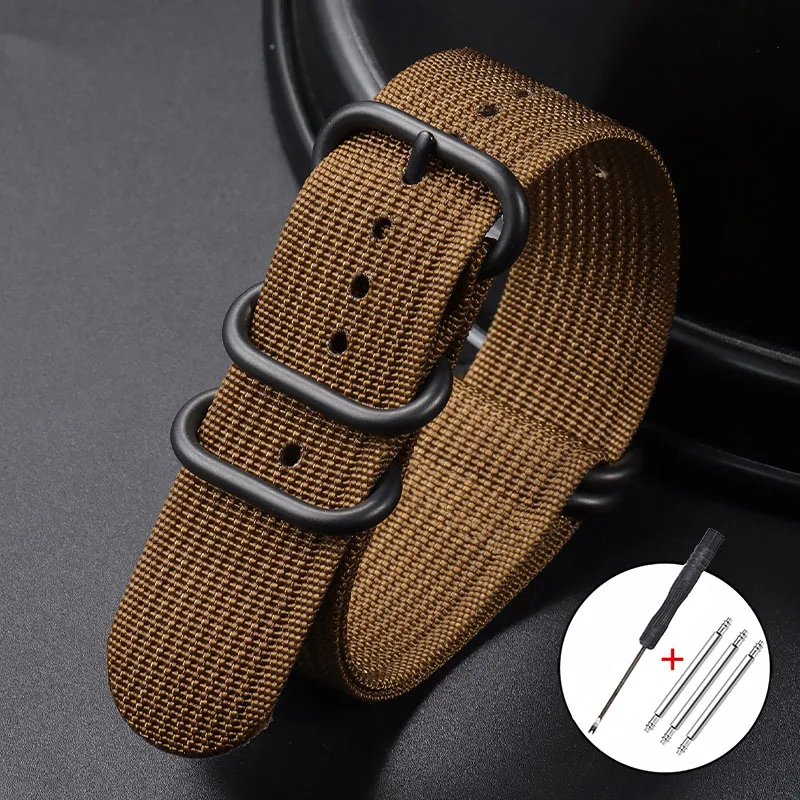 Ribbed Nylon Watch Strap with Black Buckle - Military Style Bracelet