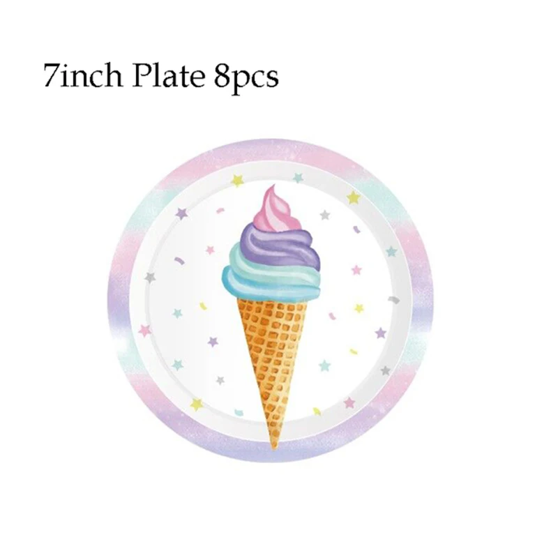 Ice Cream Theme Party Disposable Paper Tableware Set Plate Cup Napkin For Birthday Party Wedding Baby Shower Decoration Supplies