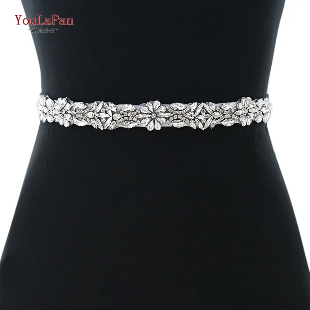 YouLaPan Wedding Dress Belts Handmade Rhinestone Applique Sash for Woman Wedding Accessories Evening Gown Belt with Ribbon S459 youlapan hp458 bridal hair vine with comb rhinestone brides headband wedding hair accessories pageant tiaras and headdresses