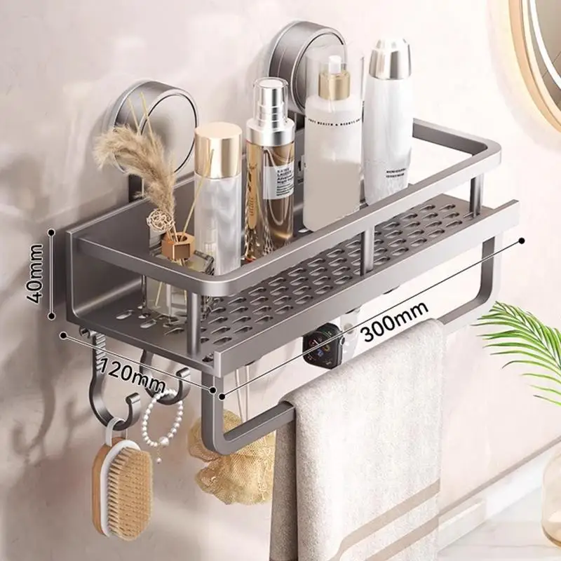 Vacuum Suction Cup Bathroom Shelf Wall Mounted Thickened Aluminum Bathroom Shelves No Drilling Shower Organizer Bathroom Storage 5