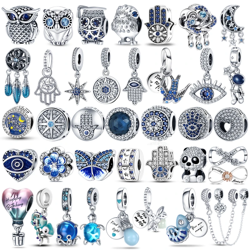 

925 Sterling Silver Firefly Beads Evil Eye Hot Air Balloon Blue Charms Fit Pandora 925 Original Bracelet DIY Jewelry Making