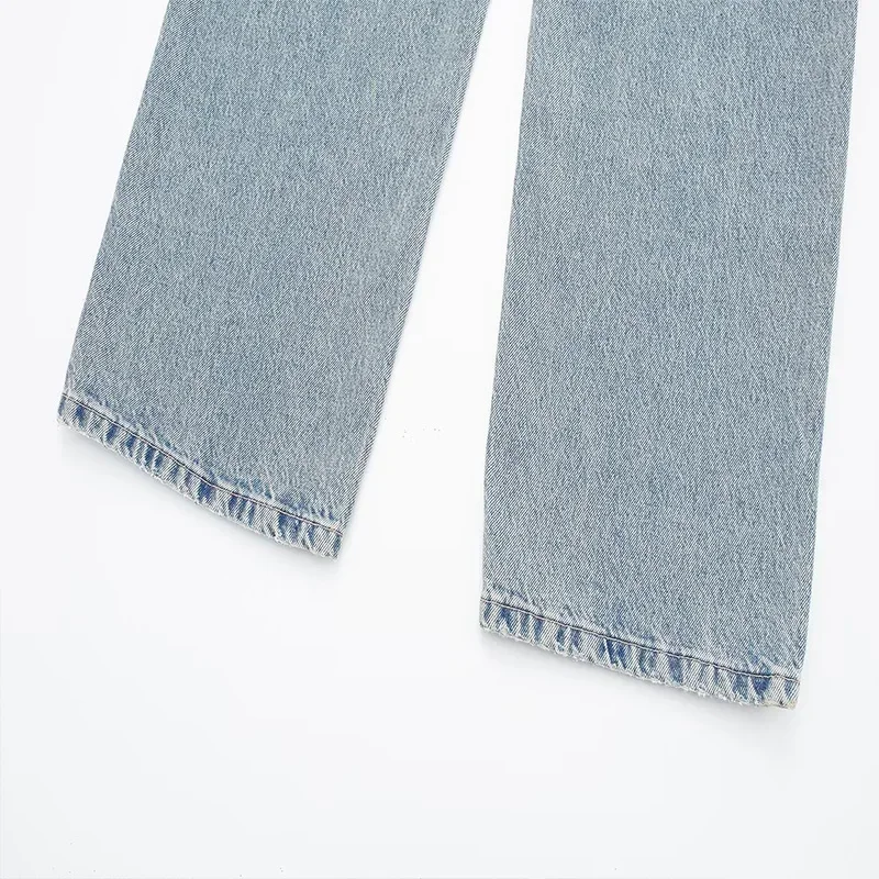 Women's Fashion Jeans Solid Colour Loose Trousers Gradient Colour Casual Streetwear Pant Broken Holes Decorated Jeans 4