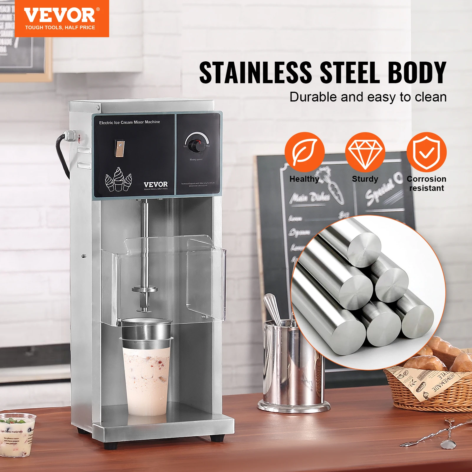 VEVOR Ice Cream Blender High-Speed Ice Cream Maker Mixer Stir Machine Stepless Speed Adjustment Stainless Steel Ice Cream Shaker 2