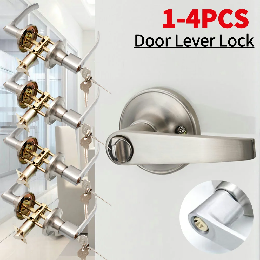 Door Lever Lock 1-4PCS 3 Keys Locking Door Handle Entrance Handles Knob Replacement for Bedroom Front