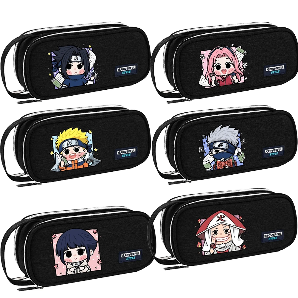 

Naruto Uchiha Obito Hatake Kakashi Children Canvas Trend Anime Cartoon Large Capacity Pencil Case Stationery Box