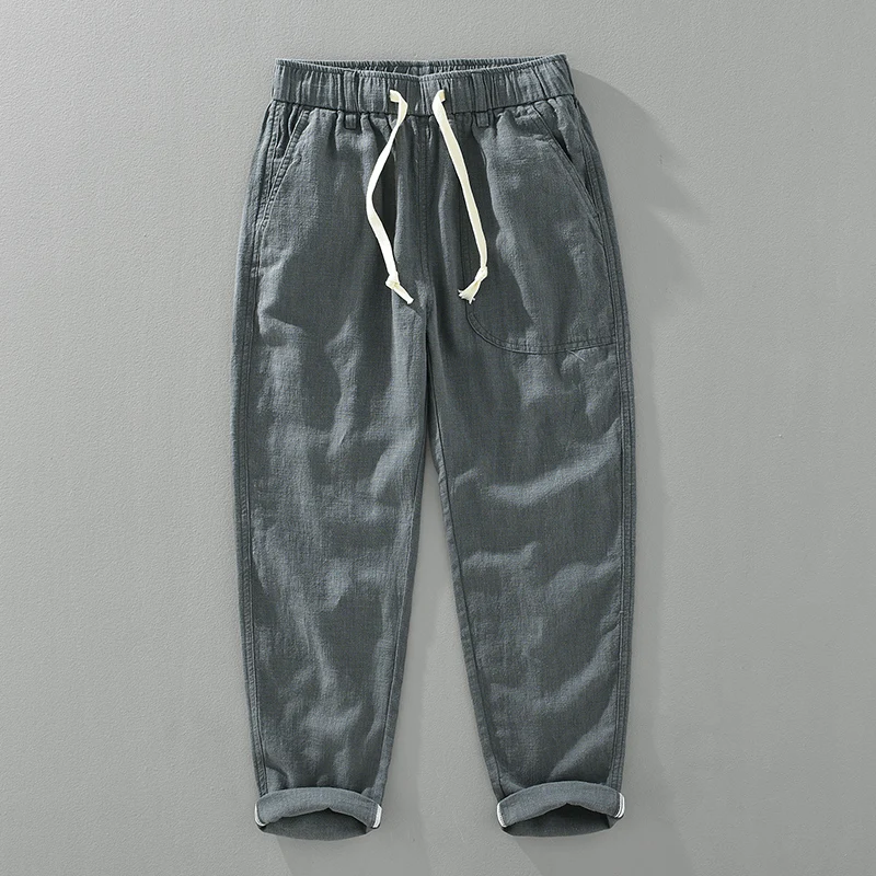 2024 Spring New Cotton Linen Harem Pants Men Solid Color Casual Thin Breathable Trousers