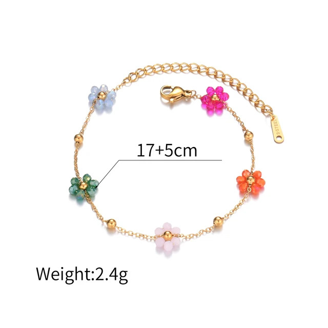 Freeteeme Bracciale fiore colorato moda per donne Ragazze Gioielli in acciaio inossidabile Perline color oro Catena Regalo di San Valentino 2