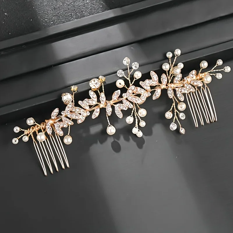 Crystal Pearl Hair Comb Clip Pin Rhinestone Leaf Hair Comb Headband Tiara for Women Bride Wedding Accessories Jewelry Bridal Hair Accessories Hair Accessories