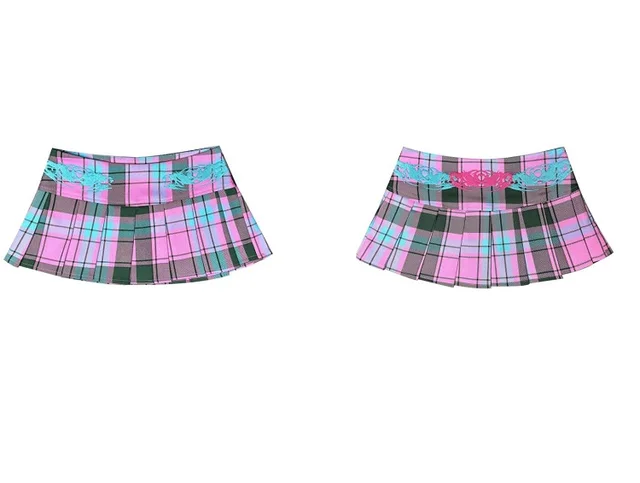 Harajuku Pink Blue Plaid Embroidered Pleated Mini Skirt With