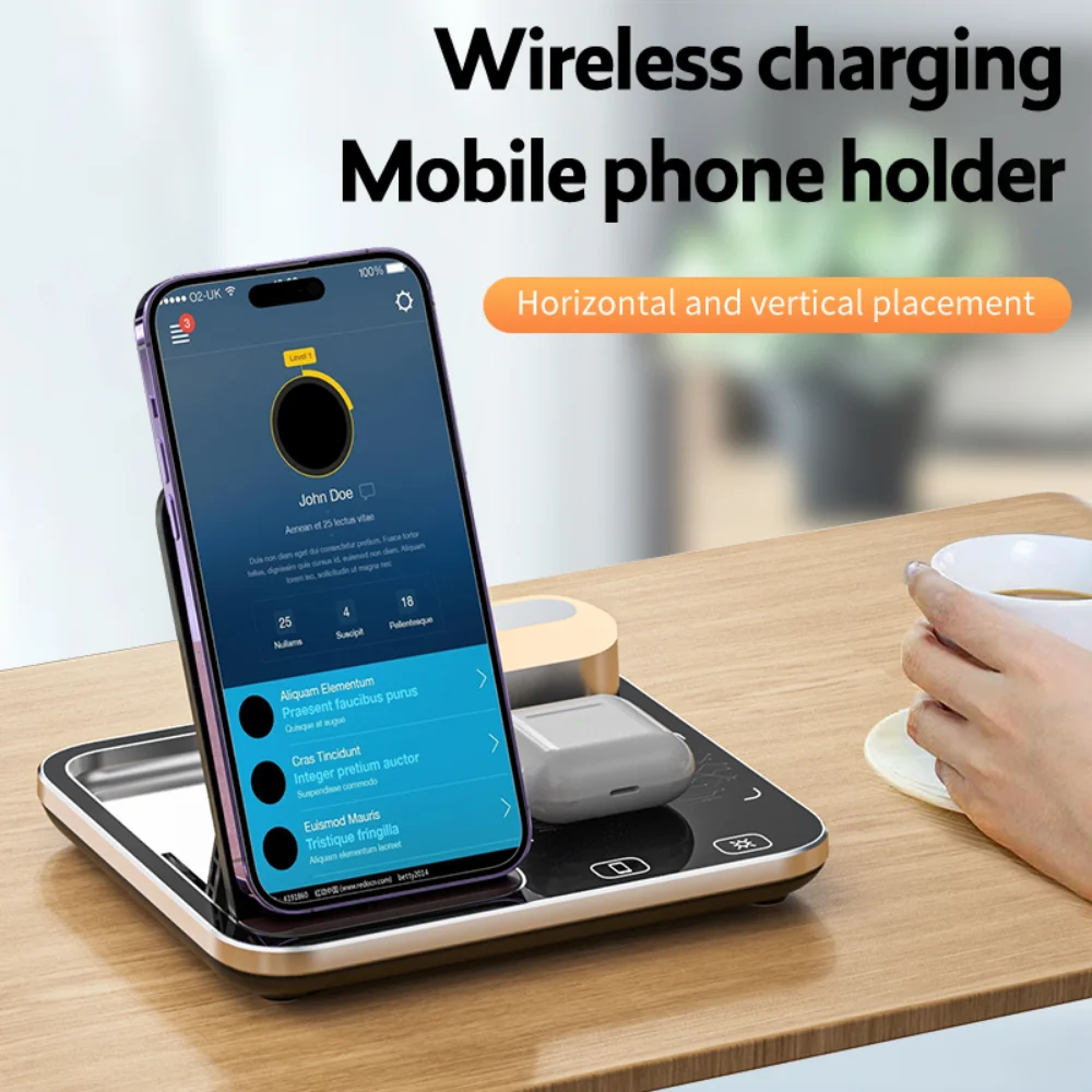 30W Fast Wireless Charging RGB Night Light Mobile Phone Holder 3 in 1 Multifunctional Wireless Charging Stand for iPhone Samsung