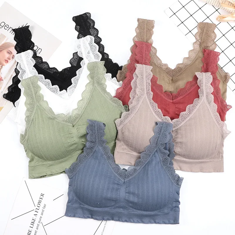 Women Bra New Seamless Lace Bra Back Wrapped Chest No Steel Ring Thread Net Red Sports Underwear