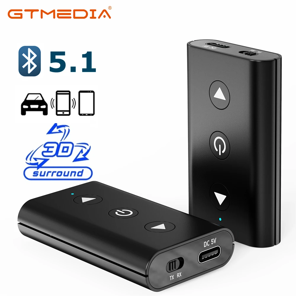 

GTMEDIA Bluetooth 5,1 аудио адаптер приемник и режим передатчика встроенный аккумулятор 3,7 в/250 мАч для автомобиля, компьютера, телевизора и т. д.
