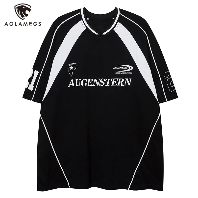 

Aolamegs Men T Shirts Splicing Contrasting Colors Short Sleeve T Shirt Fashion Motorcycle Tees Youthful Summer Tops Streetwear